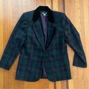 Vintage Sag Harbor women’s wool blazer green plaid 6 EUC holiday